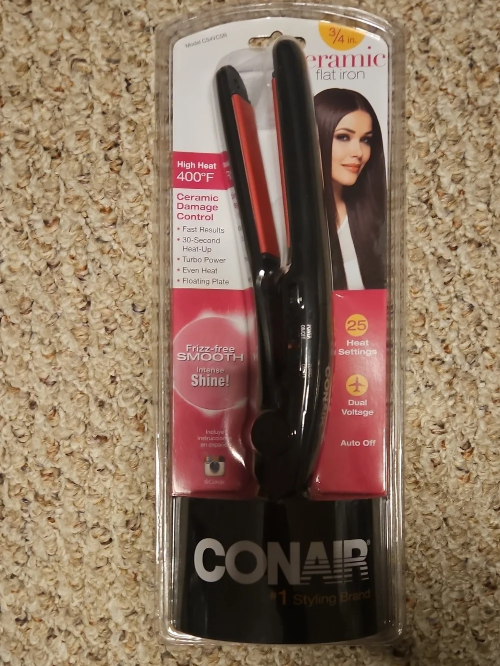 Conair 3/4in Ceramic Flat Iron - Black with Red Plates